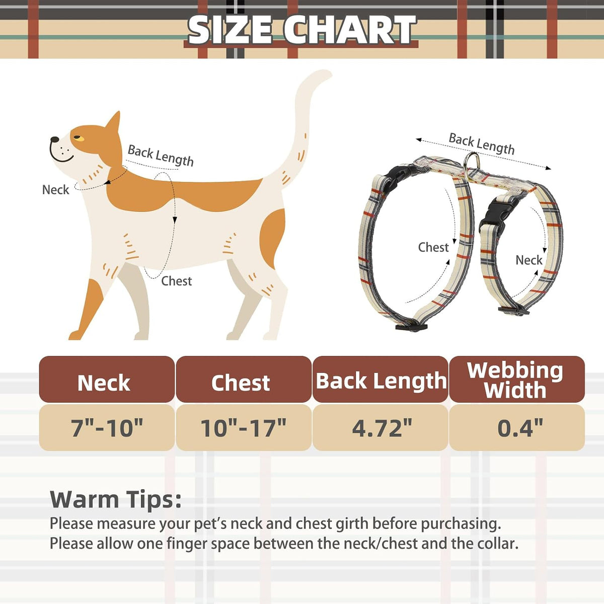 PUPTECK Adjustable Cat Harness and Leash Set Escape Proof Kitten - Small / Beige(Plaid) - image 2