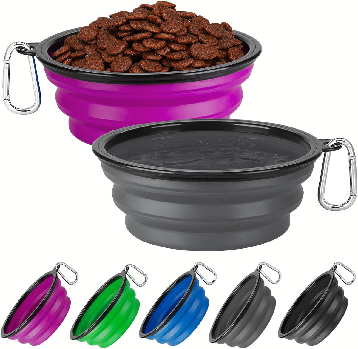 Collapsible Dog Bowl for Travel - Large / Grey+Purple
