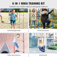 VEVOR Ninja Warrior Obstacle Course for Kids, 1 x 50 ft Weatherproof Slacklines, 500lbs Weight Capacity Monkey Line, Outdoor Playset Equipment, Backyard Toys Training Equipment Set with 10 Obstacles