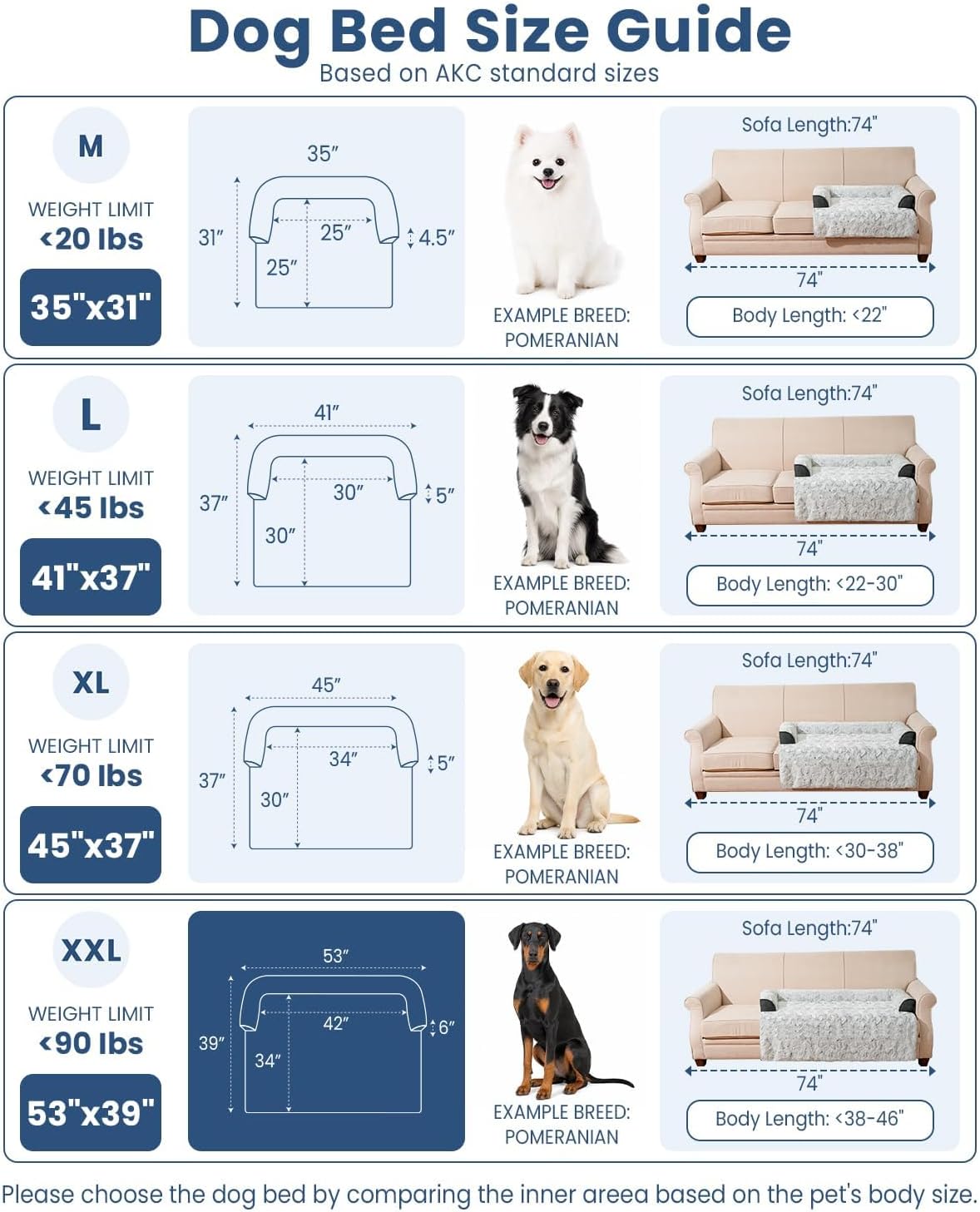 Calming Dog Bed for Couch with Cozy Raised Edge - Grey / 53"L x 39"W x 5"Th - image 2
