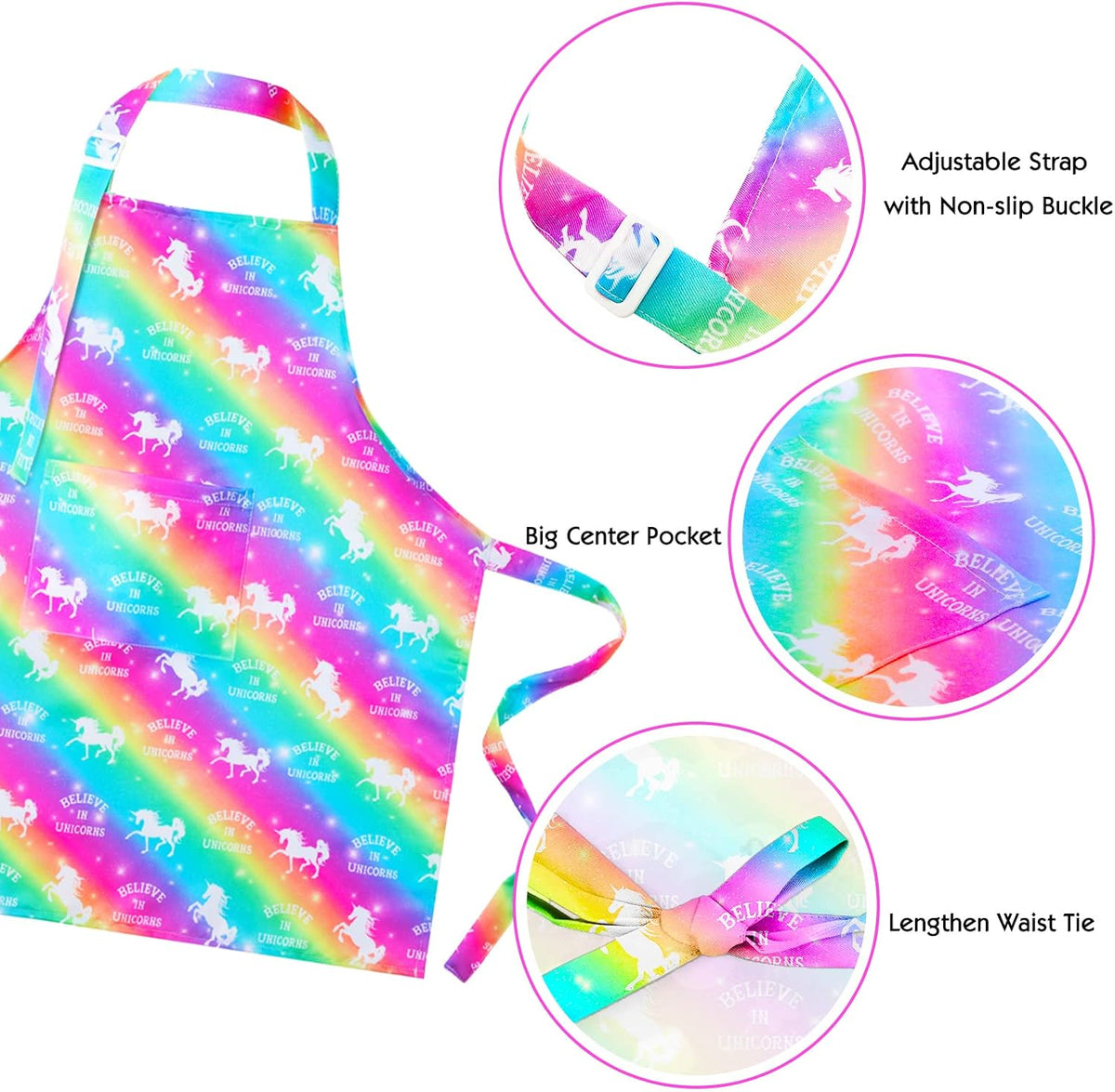 PASHOP rainbow unicorn kids apron 2 pack with front pockets in waterproof polyester - view 8