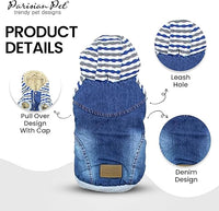 Parisian Pet Basic Hoodie - Lightweight Denim Striped Sweatshirt for Dogs With Leash Hole and Pockets - Blue Cotton Clothes for Small Dogs - S