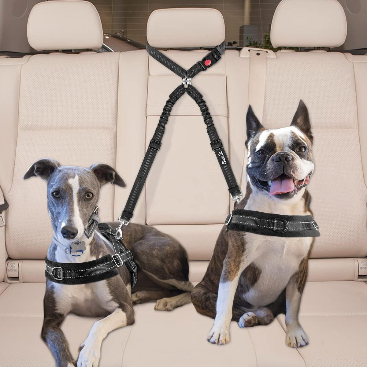 Lukovee Double Dog Car Seat Belt, No Tangle Headrest Restraint – Essentials for Dogs - Black / 2 Pack - image 4