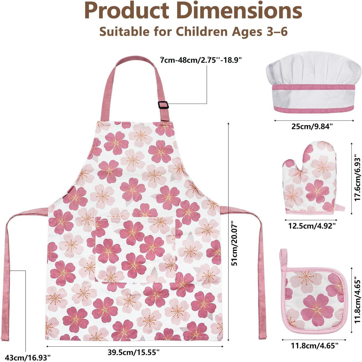 Kids Apron for Boys and Girls Aged 3-6 100% Cotton Blue WQHM – Fun for Kids & Family - Pink 4-pack Apron Set - image 3
