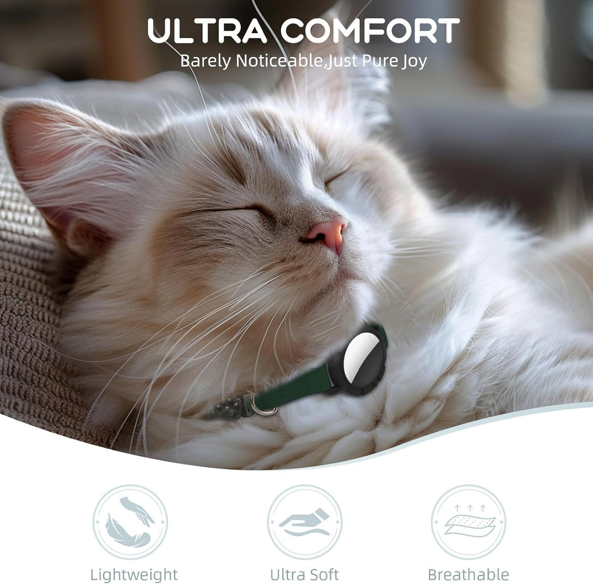 AirTag Cat Collars, Stretchy Collar with Air Tag Holder and Bell – Essentials for Cats - Forest Green - image 2