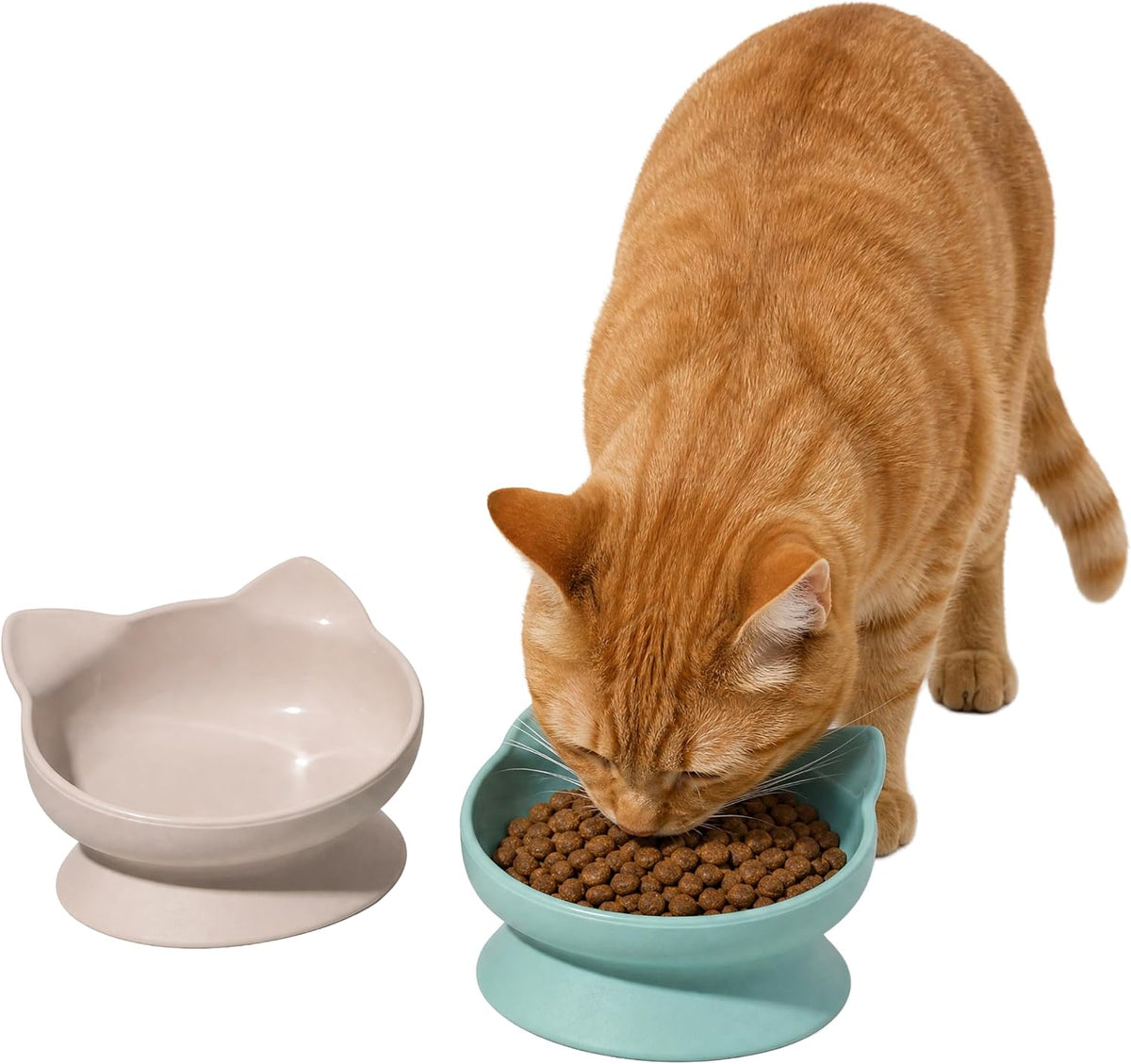 Kitty City Elevated Cat Bowls - Beige & Teal / Large - image 2