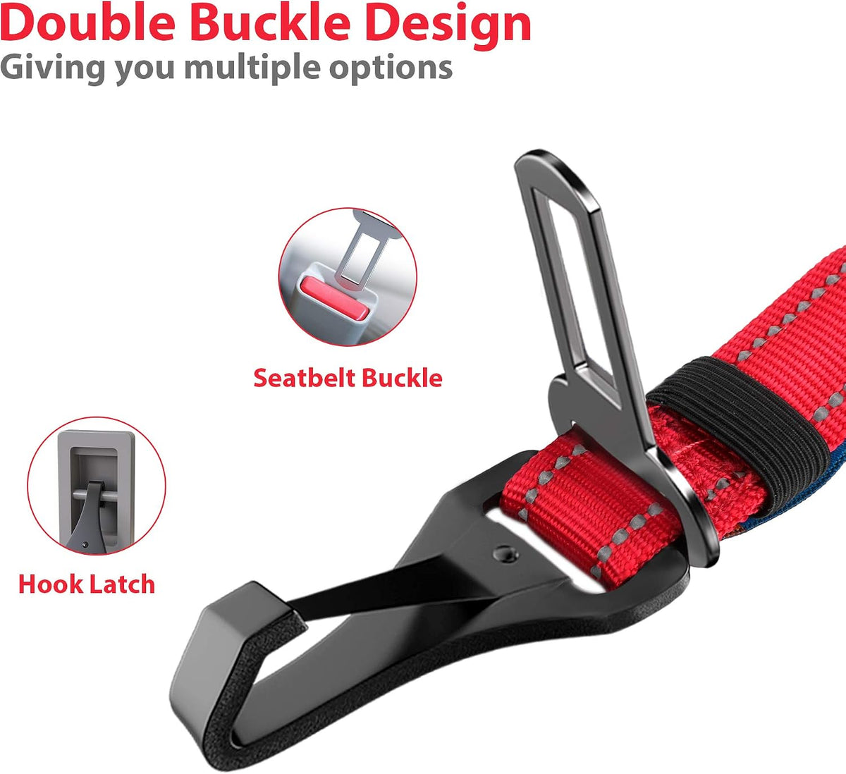 IOKHEIRA Dog Seatbelt, Updated Adjustable Harness Reflective Bungee Dog Car Seat Belt with Aviation - Fire Red - image 2