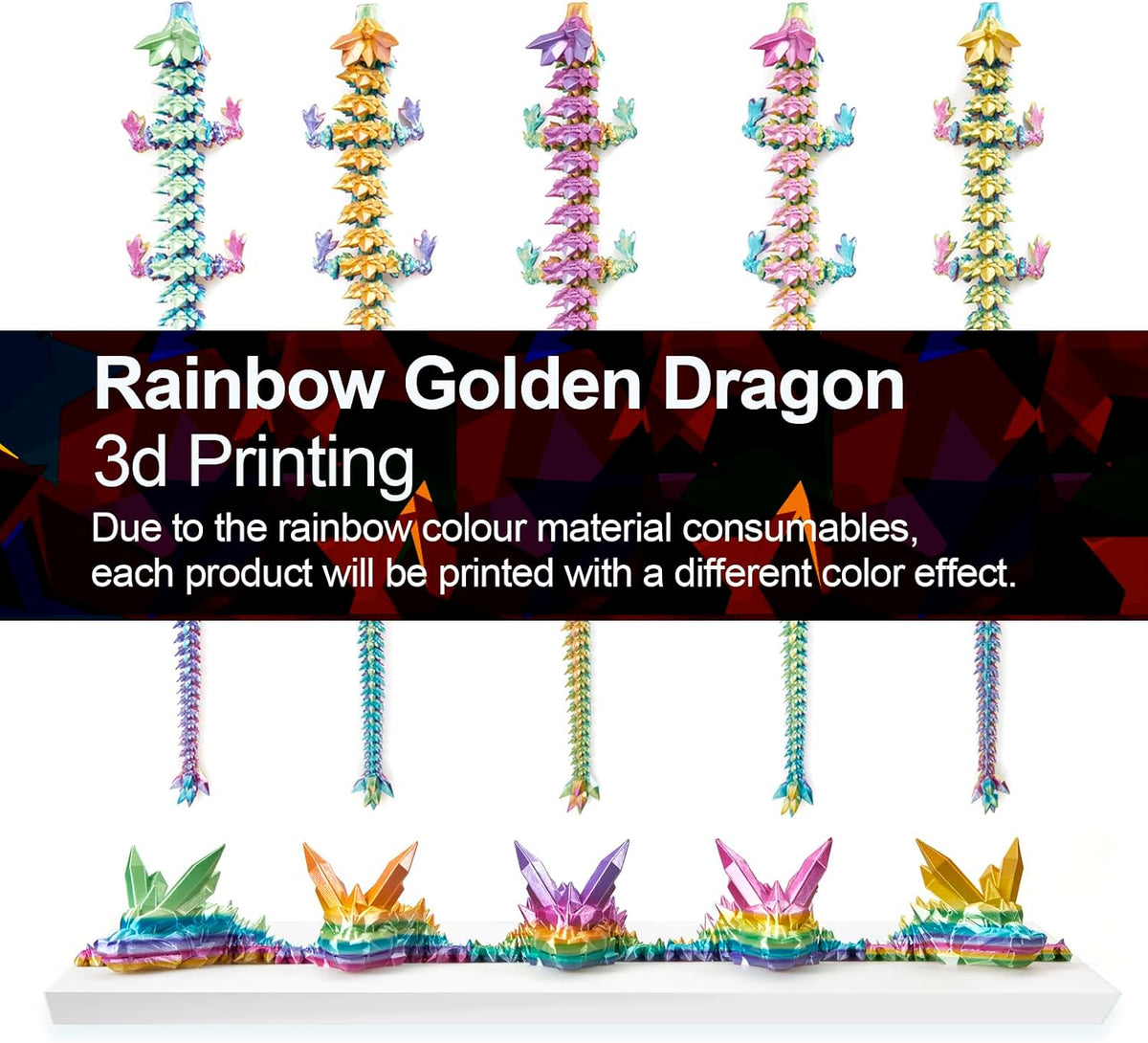 3D Printed Dragon 24 Inch - Gold Rainbow / 24in - image 4