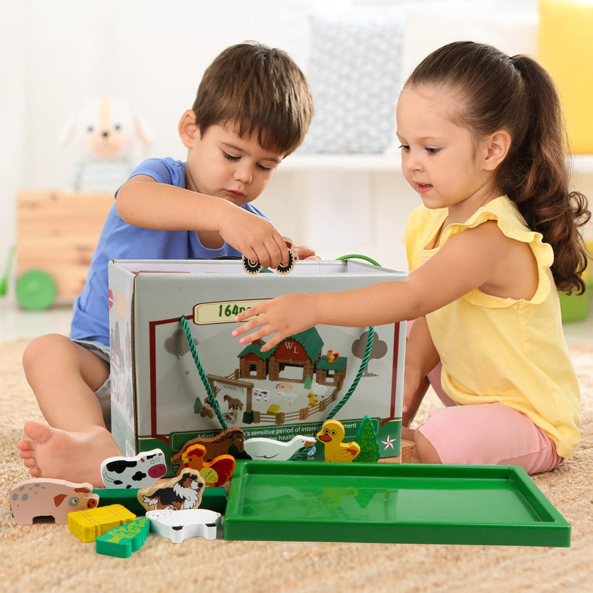Wondertoys 208 Pcs Wooden Log Set, Classic Building Logs Ages 3+ - 164PCS Ranch - image 3
