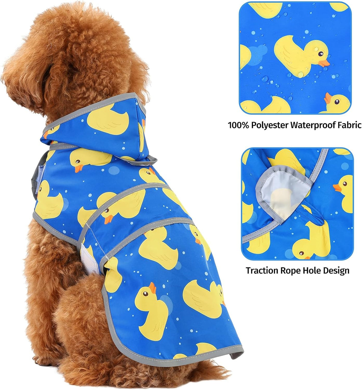 Dog Raincoat, Waterproof Dog Rain Jacket with Hood - Blue Duck / Small - image 4