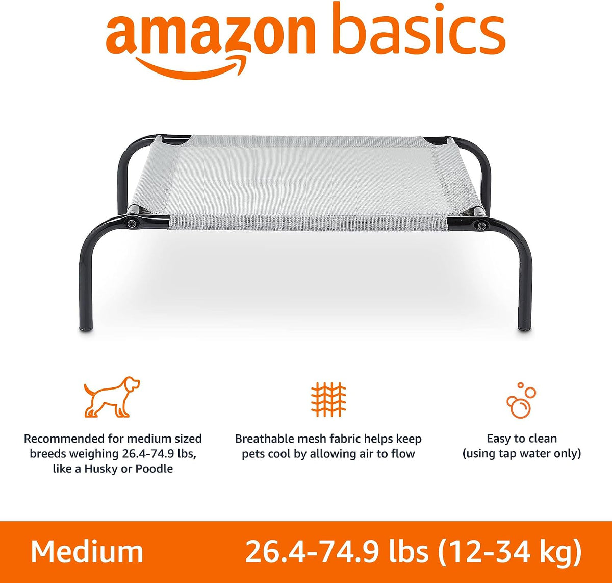 Amazon Basics Cooling Breathable Elevated Dog Bed with Durable Metal - Grey / Medium - image 2