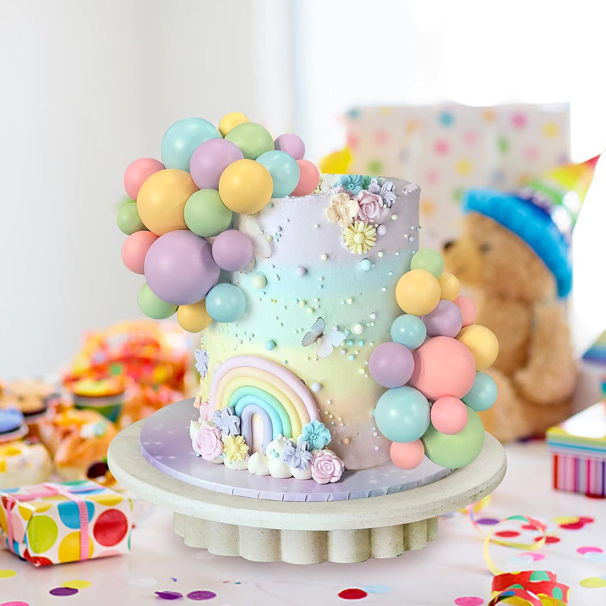 32 PCS Colorful Ball Shaped Cake Topper Pearl Balls Cupcake Cake - Pink Yellow Blue Purple Green - image 3
