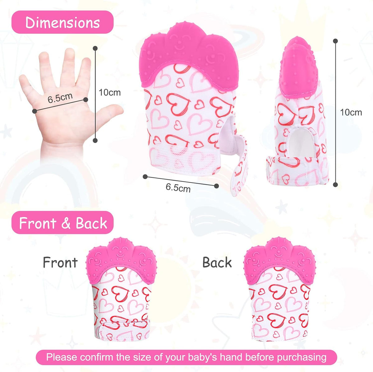 2Pack Silicone Teething Mitt - pink heart - image 2