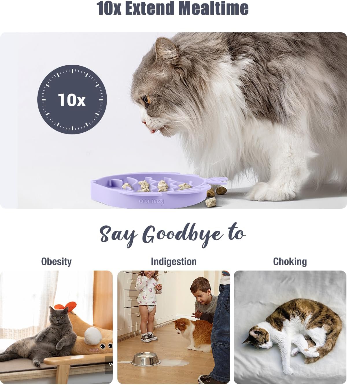 Coomazy Slow Feeder Cat Bowl Silicone Pet Puzzle Feeder for Slow - Purple / 1.2 Cups - image 3
