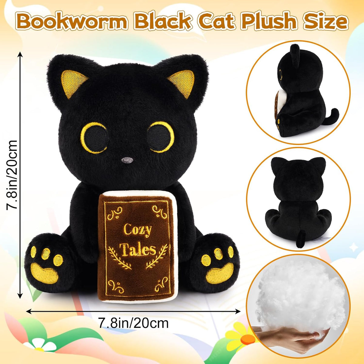 MUFEIRUO Halloween black cat plush holding pumpkin bag, wearing orange witch hat - view 33