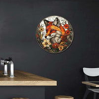 Lygond Metal Sign Tin Sign Circular Stained Glass Fox Garden Sign for Garage 12×12 Inches