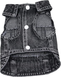 Puppy Clothes for Small Dogs Boy,Classic Western Denim Dog Coat,Dog Jeans Jacket with Leash D-Ring,Pet Cat Costumes,Cooling Harness Vest for Walking (Black, Large)
