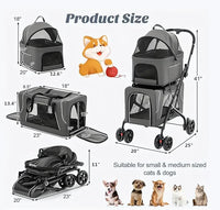 Pet Stroller with 2 Detachable Carriers, Foldable, Spacious Interior, Large Capacity, Durable Construction