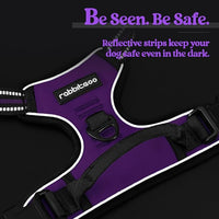 rabbitgoo Dog Harness, No-Pull Pet Harness with 2 Leash Clips, Adjustable Soft Padded Dog Vest, Reflective No-Choke Pet Oxford Vest with Easy Control Handle for Large Dogs, Purple, L