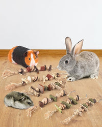 6PCS Bunny Chew Toys, Hamster Rabbit Cage Hanging Chew Toys, Natural Apple Wood Bunnies Treats, Improve Small Animal Teeth Health for Guinea Pig Chinchilla Ferret Rats Gerbil