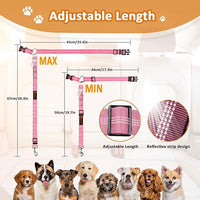 Removable Dog Seat Belt Harness for Car, 3 in 1 Pet Dog Car Seatbelt Leash, Retractable Restraint Secures to Vehicle Headrest & Adjustable Reflective Bungee Dog Seatbelt Tether, Pink