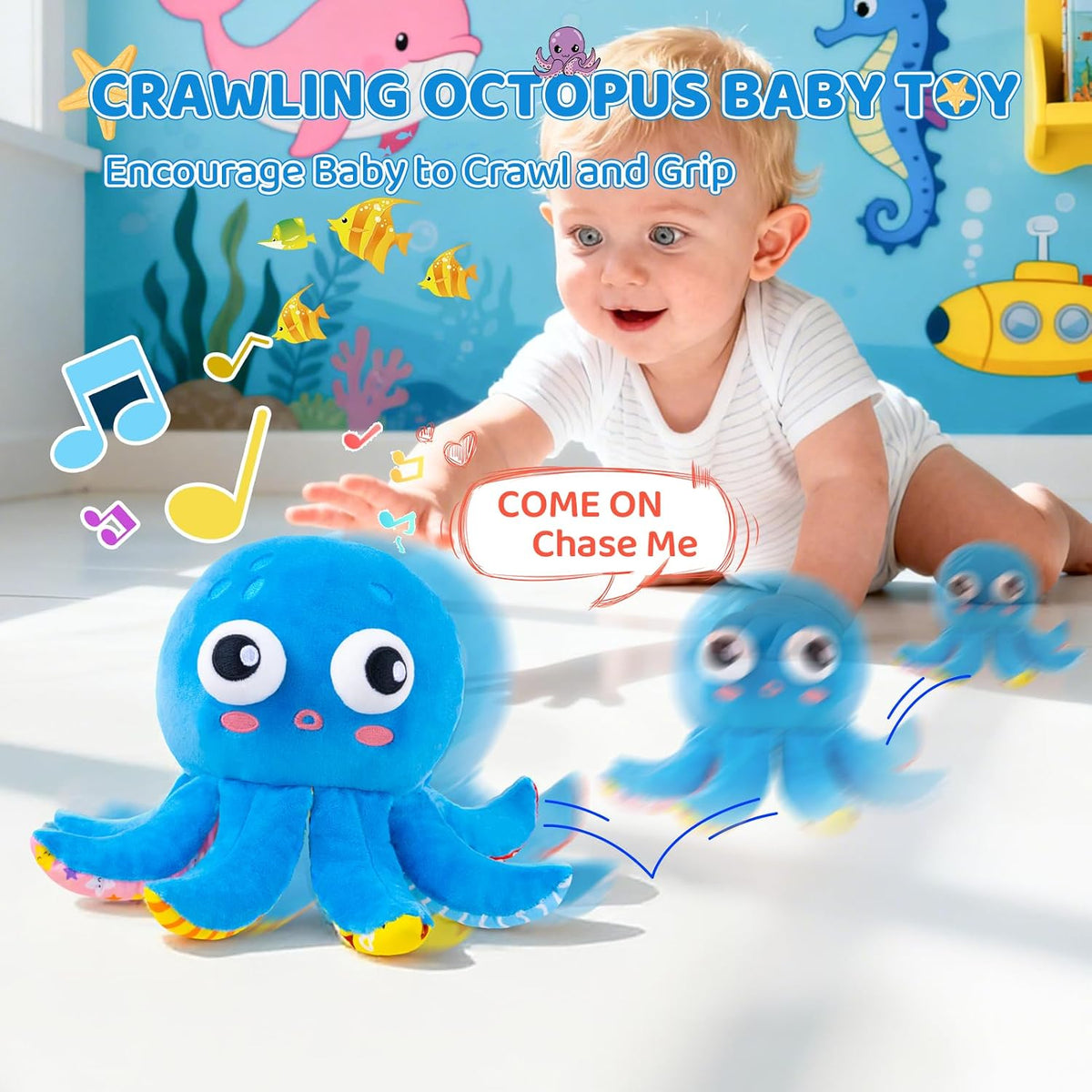 Musical Crawling Crab Baby Toy - Octopus-blue - image 3