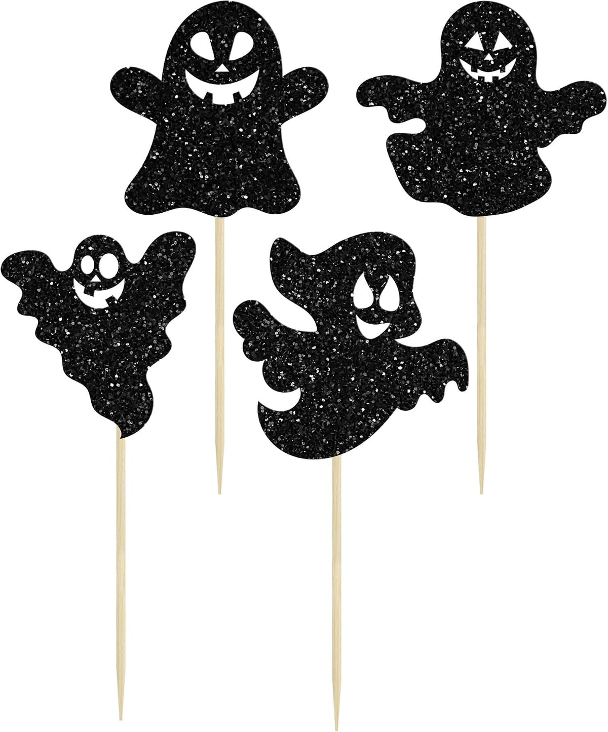 Gyufise black glitter Halloween happy birthday cake topper with half moon, house, pumpkin, ghost and - view 12
