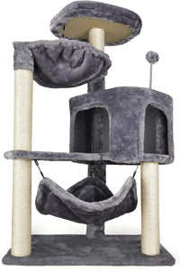YUNIQUE Cat Tree with Cat Condo and Big Hammock, Grey – Essentials for Cats - 39.4'' Grey - image 2