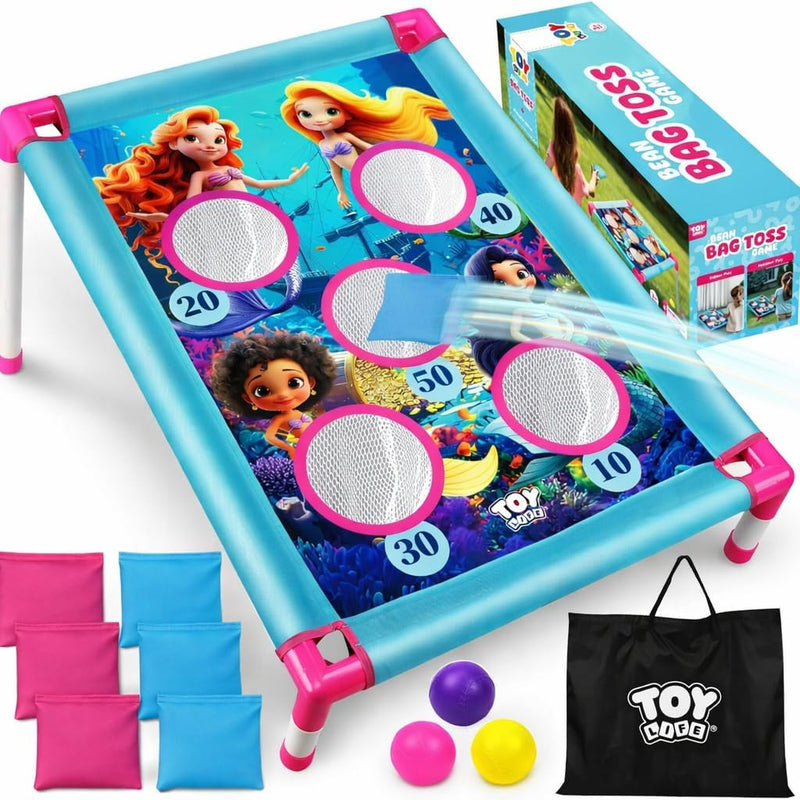 TOY Life Bean Bag Toss Game, Carnival Party Games - Blue & Pink Mermaid