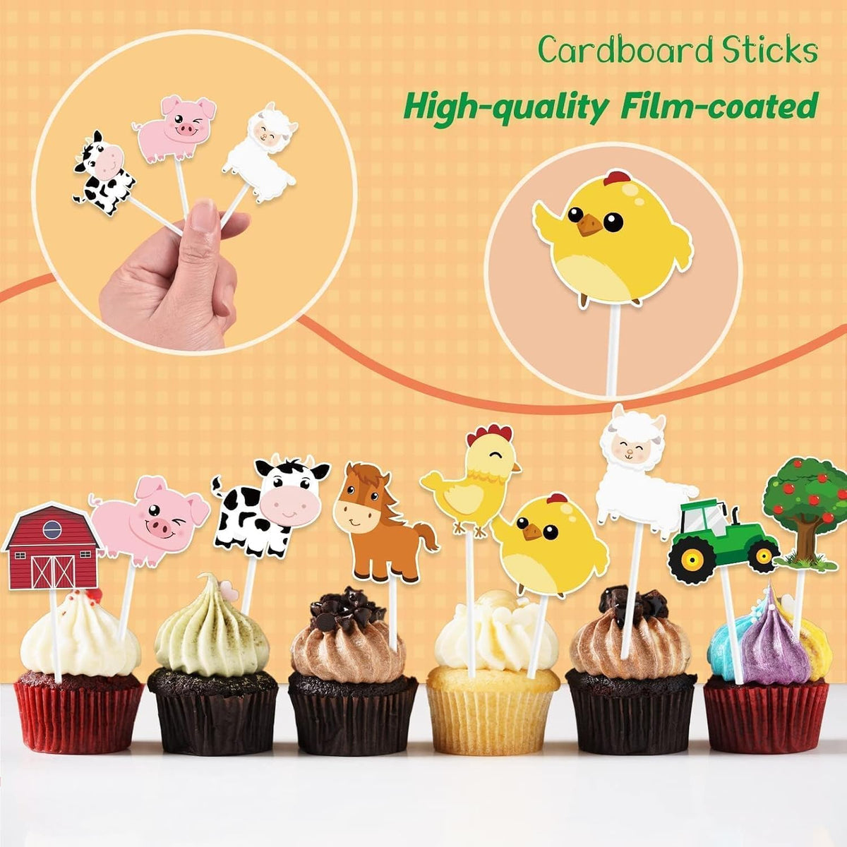 WERNNSAI 36 farm cupcake toppers with cow, pig, sheep, horse and house designs - view 12