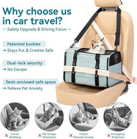 PETSFIT Soft-Sided Cat Carriers & Car Seats with Patent Safe Buckles, Clip-On Harness，18"x11"x11" Airline Approved Pet Carrier - 9 lbs Capacity (Cyan Blue)