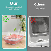 Open Top Cat Litter Box, Large Foldable Cat Potty Height-Adjustable Sides Anti-Splash, Open Air Kitty Litter Pan No Smell, Cat Toilet Easy Clean with Cat Litter Scoop (Pink)