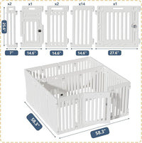2 Room Dog Playpen with Door,DIY Shape Combination Puppy Pen,16-Panel+2 Link Piece+Large Door+Small Door,25.5" H Dog Fence,Non-Slip&Secure Pet Gate,Easy to Assemble