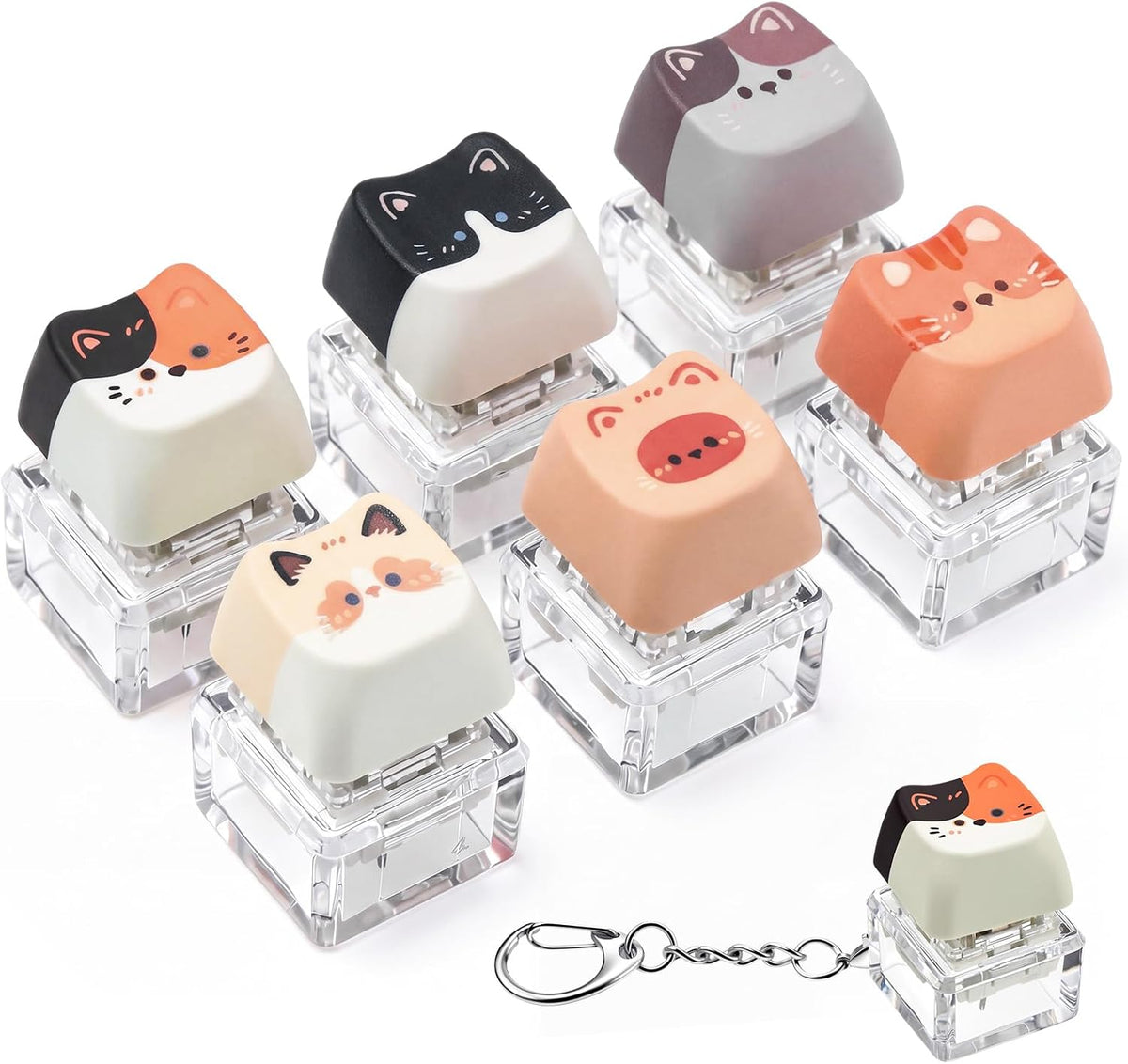 6 Pcs Keyboard Fidget Toy Keyboard Fidget Keychain - Retro / Cat / 6