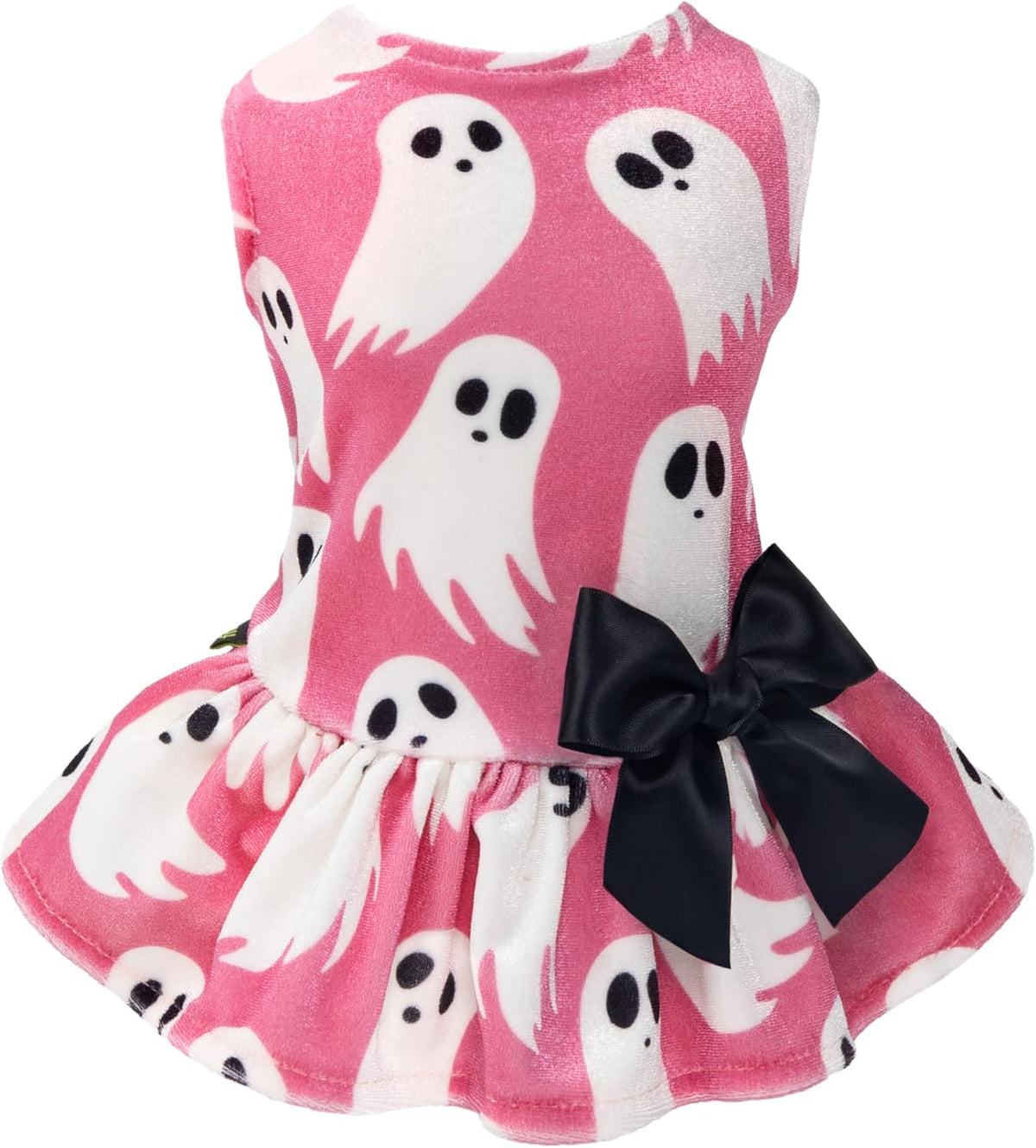Fitwarm Halloween ghost dog dress in velvet with ghost prints and ribbon bow, size small