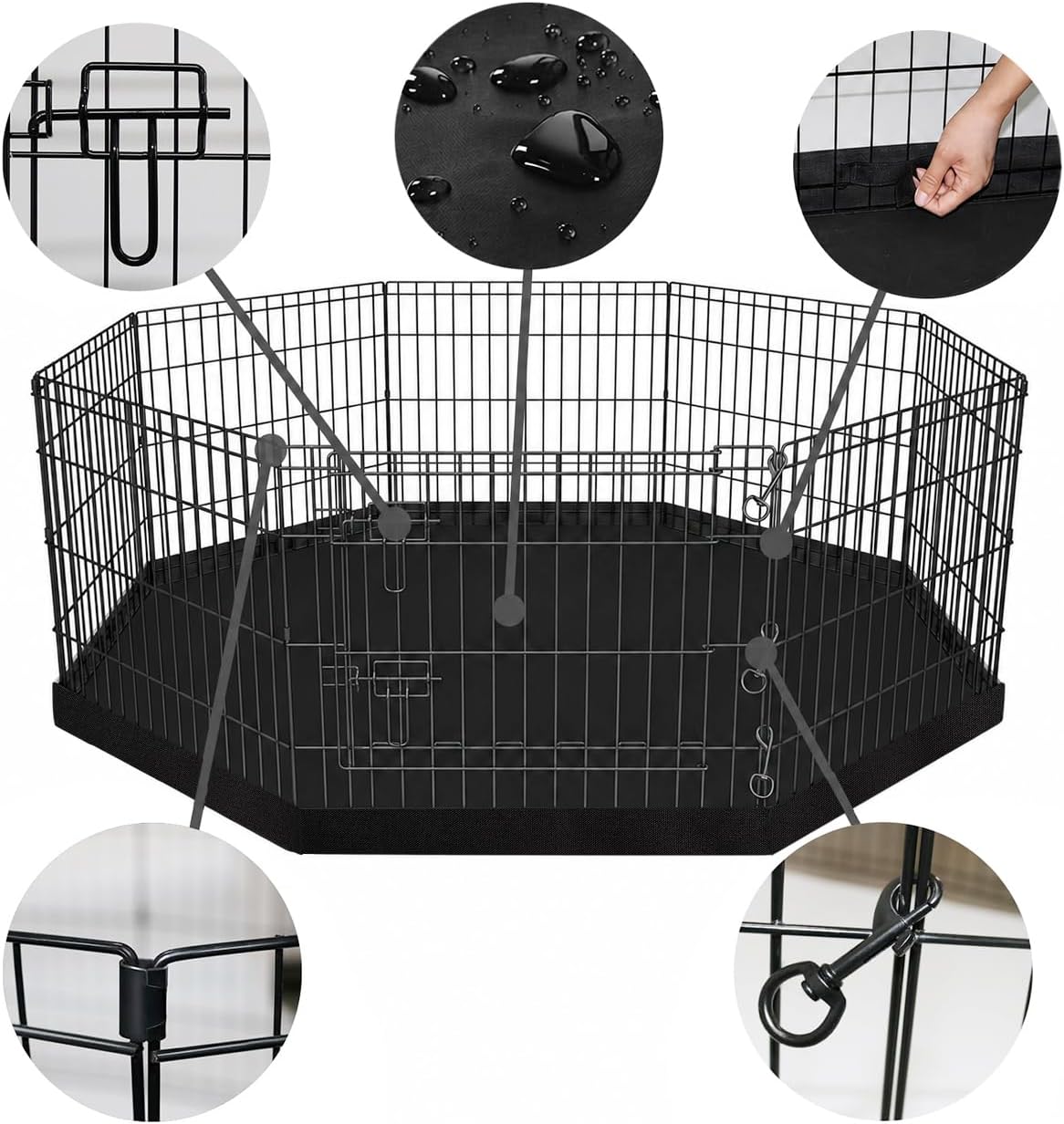 Foldable Metal Dog Exercise Pen/Pet Puppy Playpen Kennels Yard Fence - Black / 30''H / Playpen+Bottom Pad - image 2