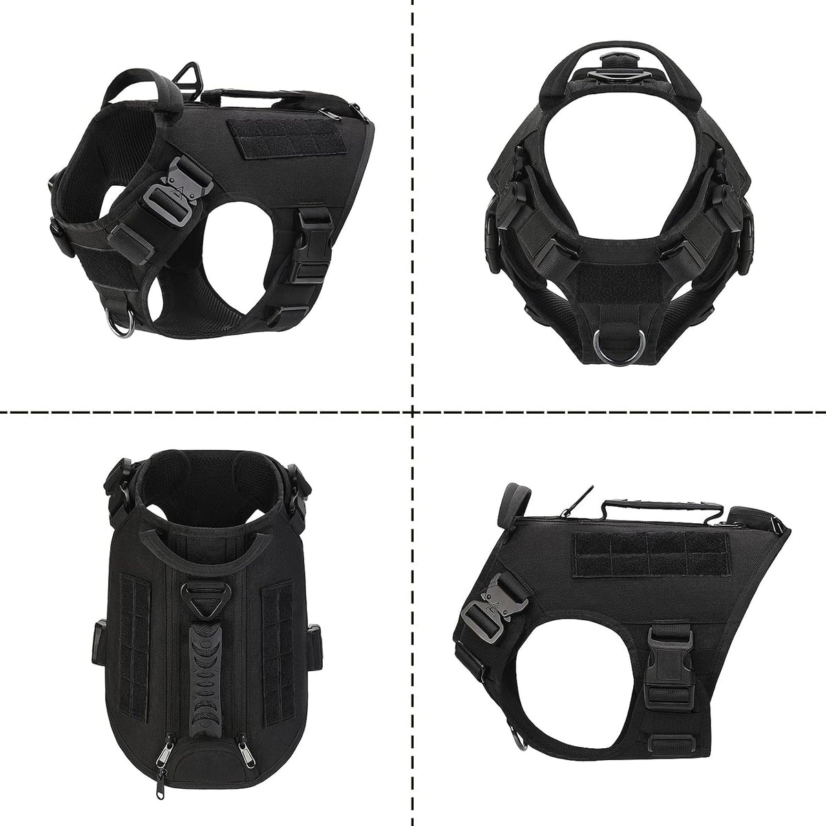 Tactical Dog Backpack Harness for Large Breed Original Design Metal - L / Black (with 2 pouches) - image 3