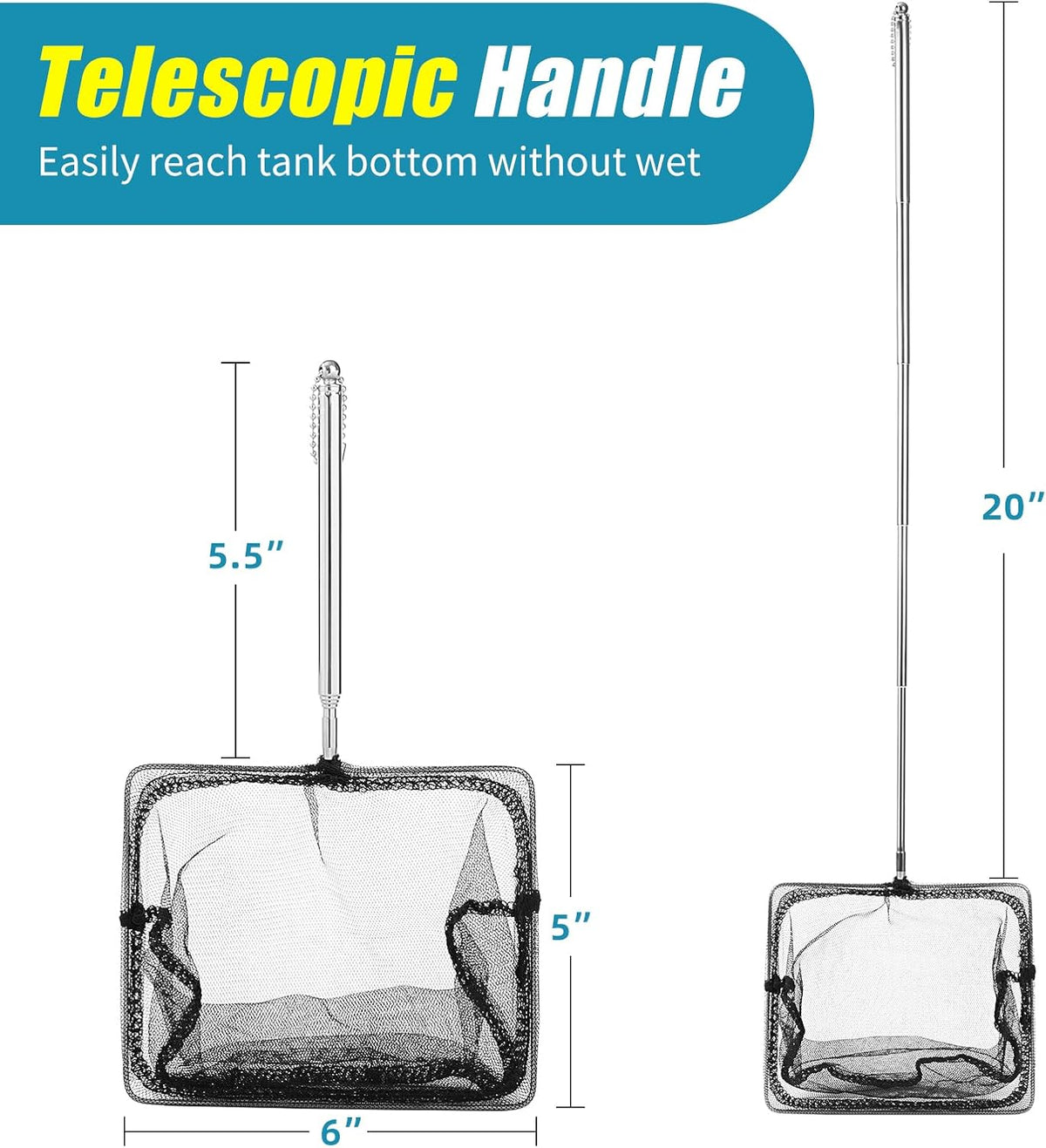 AQUANEAT Aquarium Net with Extendable Long Handle - 6 Inch - image 2