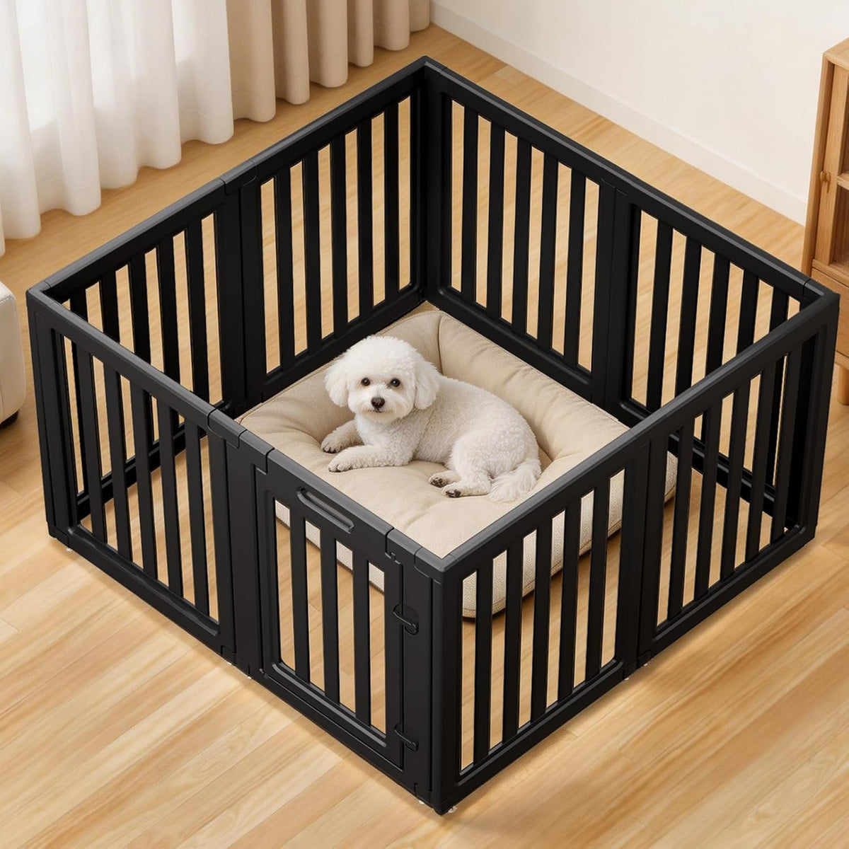 Dog Playpen Indoor, Puppy Playpen, White 23.6" H, 10 Panels - black / 8 / 23.6 inch Height
