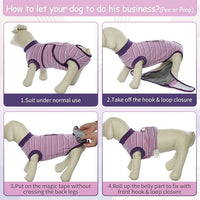 Kuoser Dog Surgery Recovery Suit for Female Male Dogs, Stripes Spay Neuter Anti-Licking Dog Onesie, Abdominal Wounds Surgical Suit Snugly Pet Collar Alternative Post Surgery Vest Bodysuit, Purple 2XL
