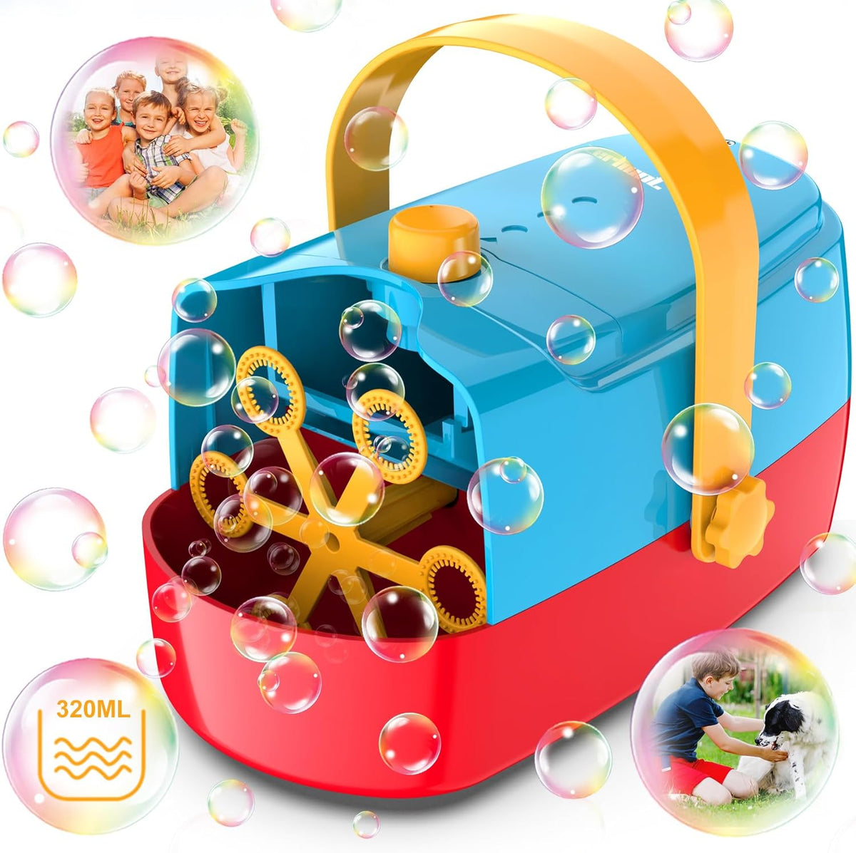 Zerhunt Durable Bubble Machine for Party: 3 Power Modes for Non-Stop - Blue Red