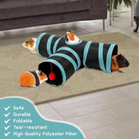 Guinea Pig Tunnel Hideout 3-Way Collapsible Small Pet Tubes - Blue Black - image 2