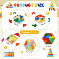 Jerify 5 pack wooden tangram puzzle for kids with colorful geometric blocks - view 5