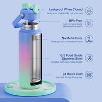 Insulated Water Bottle with Straw Stainless Steel Water Bottle, Leak-Proof, BPA-Free, Double Wall Vacuum Keeps Cold for 24 Hours for Sports, Travel, School (32 oz, Frosted Lilac)