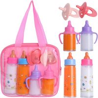 Beem Jun pink baby doll bottles and pacifiers set in a clear zippered bag - view 5
