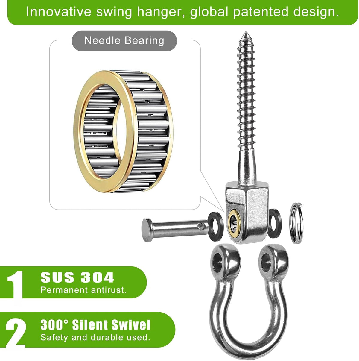 BeneLabel heavy duty stainless steel swing hangers with bearings, set of 2 - view 13