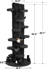 Super Large Cat Tree for Indoor Cats, All-in-One Tall Cats Tower with Scratching Post, Luxury Multi-Level Solid Wood Cat Condo for Multi-Cat Families (Black)
