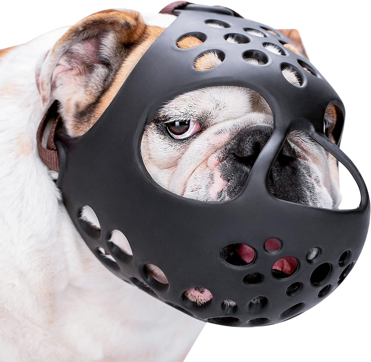 English Bulldog Muzzle, Soft Short Snout Dog Muzzle Stops Biting – Essentials for Dogs - Black / XL（Head 20-22½"）