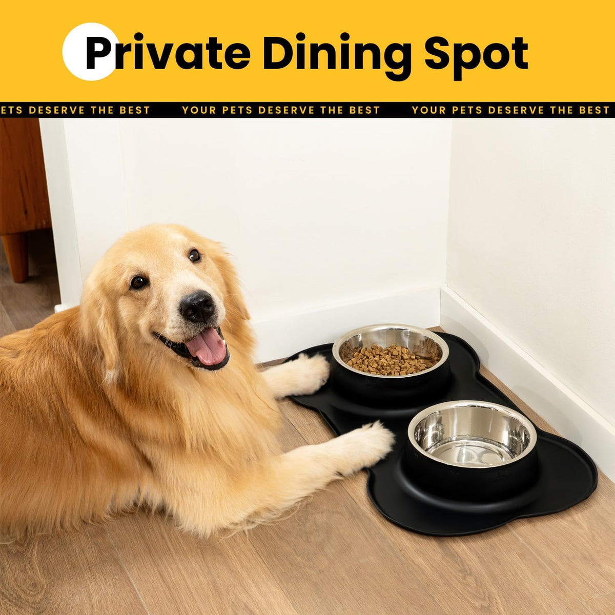 Conlun Dog Bowls with Silicone Mat, No Spill Stainless Set, XS - Large-38oz / Black - image 3
