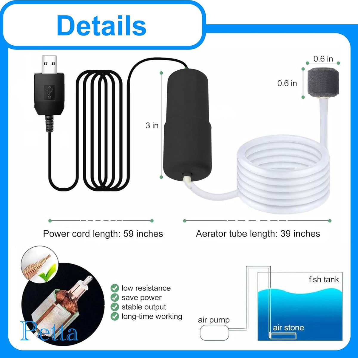 USB Oxygen Air Pump for Aquarium - Black2 - image 4